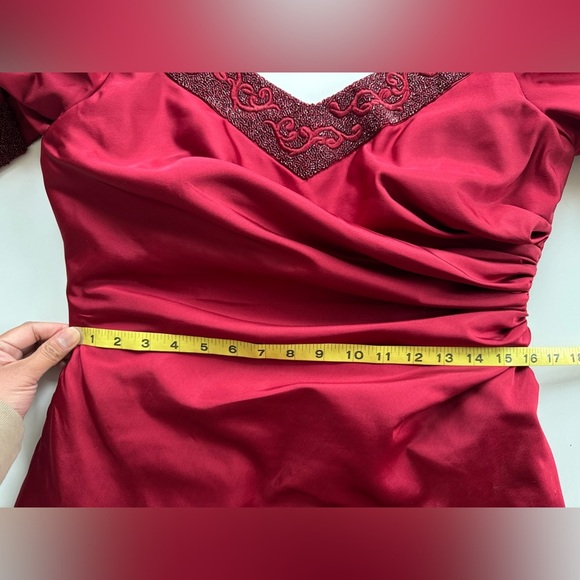 Saks Fifth Avenue Helen Morley Red Beaded Off-Shoulder Silk Evening Gown *FLAWS - Picture 11 of 15